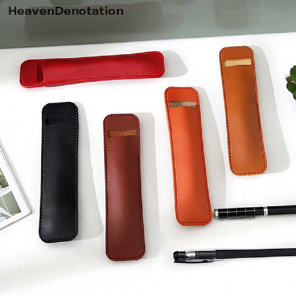 [HeavenDenotation] Pu Leather Pencil Case Tas Penyimpanan Pulpen Sekolah Lucu Pen Case Kawaii Pen Pelindung Lengan Kecil Sign Pen Cover Leather Case Hadiah HDV