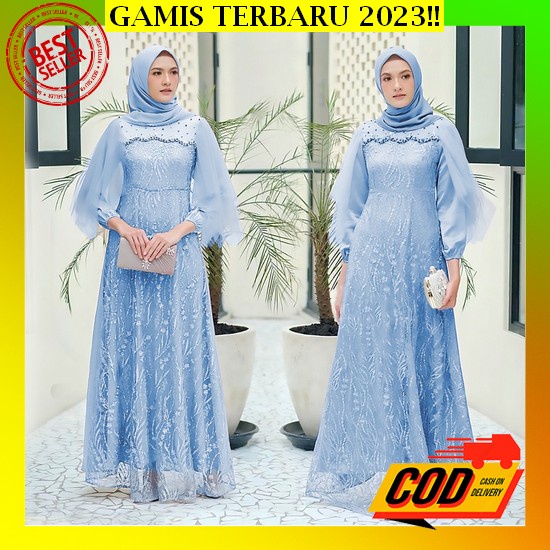 Terlaris..[M L Xl] Mustika Maxi + Outer / Gamis Terbaru Lebaran 2023 / Baju Gamis Ibu Ibu / Gamis Ju