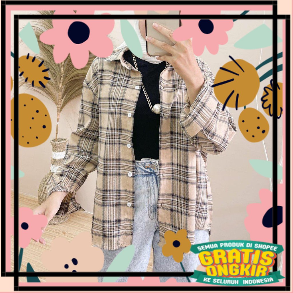 GUILEN TOP BAJU ATASAN WANITA KEMEJA KOTAK / KEMEJA KOREAN STYLE MUSLIM / hem sekolah smk sma