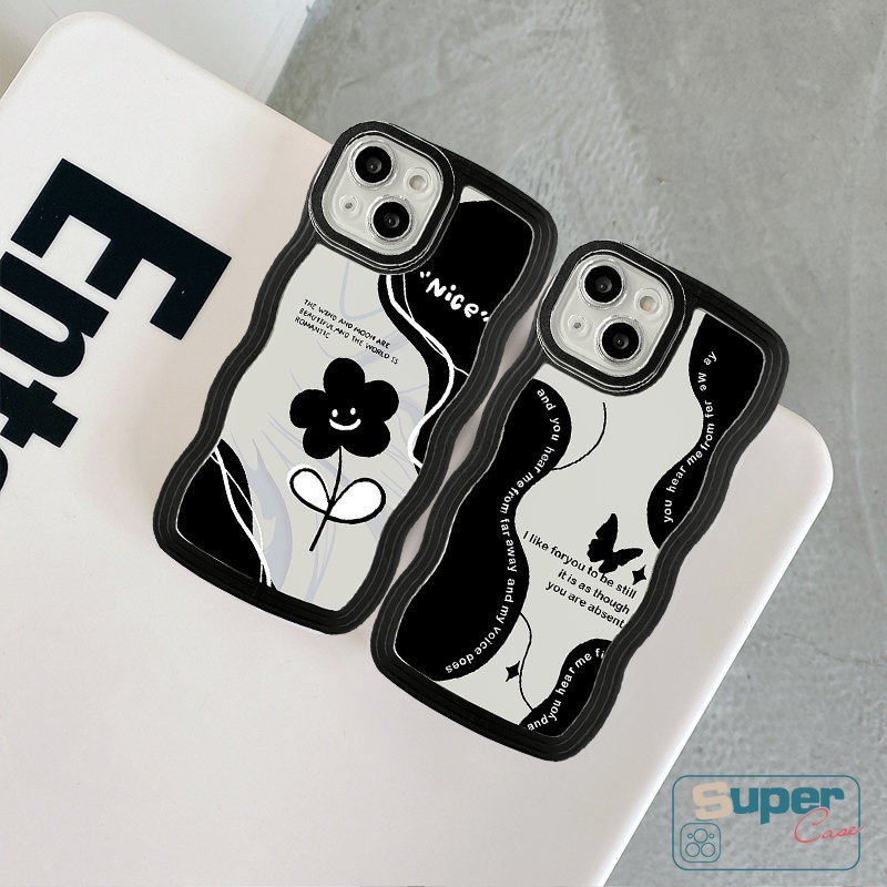 Casing Untuk Samsung A04 A14 A23 A32 A13 A50 A12 A04s A20 A50s A02s A03s A31 A04E A22 A30s A21s A52 A51 A33 A1 A52s A53 M22 F22 Bergelombang Tepi Retro Bunga Kupu-Kupu Soft Case