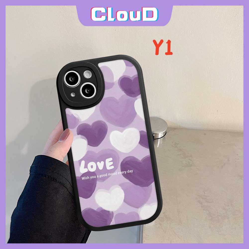 IPHONE Couple Purple Art Pola Cat Casing Ponsel Kompatibel Untuk Iphone11 7plus XR 13 11 14 12 Pro MAX 8plus X XS MAX 6 6s Plus SE 2020 Lukisan Cat Minyak Cinta Hati Soft Casing Cover