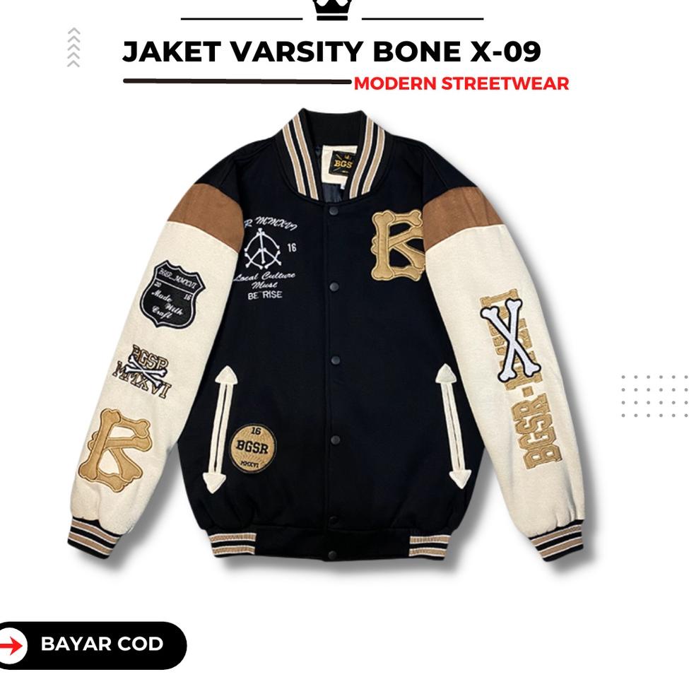[ART. 7266] Jaket Baseball Varsity Jacket Pria Windbreaker Bordir Tebal Adem Bone X-09