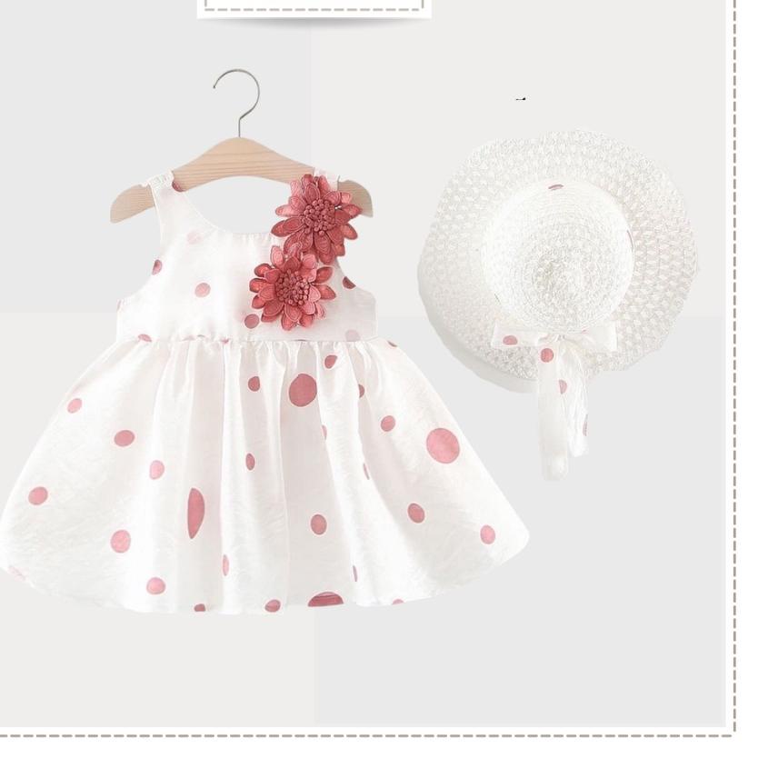 ➽ Baju bayi perempuan GRATIS TOPI dress bayi perempuan cantik bunga merah gaun putih baju bayi impor