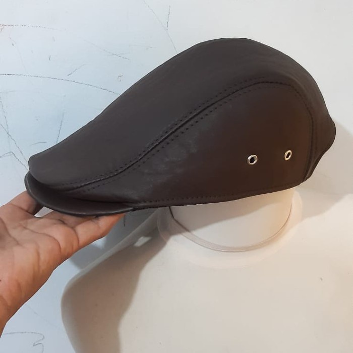SALE -Topi Pet HAT Copet Topi Pelukis - Topi Kulit Asli Pria model newsboy - Cokelat  3.1.23