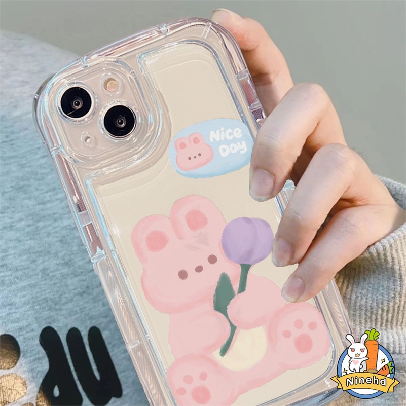 IPHONE Casing Kompatibel Untuk Iphone14 13 12 11 Pro Max X Xr Xs Max8 7 6 6s SE 2020 Plus Lovely Bear Air Cushion Phone Case Bening Silikon Airbag Shockproof Soft Case Cover Pelindung