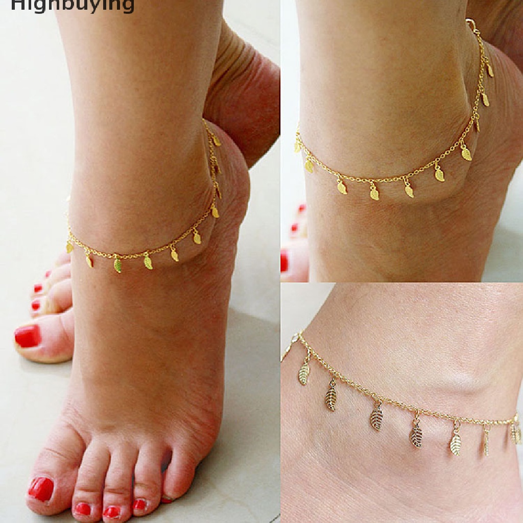 Hbid Gelang Kaki Emas Sederhana Seksi Ankle Bracelet Daun Kaki Rantai Adjustable Perhiasan Wanita Glory