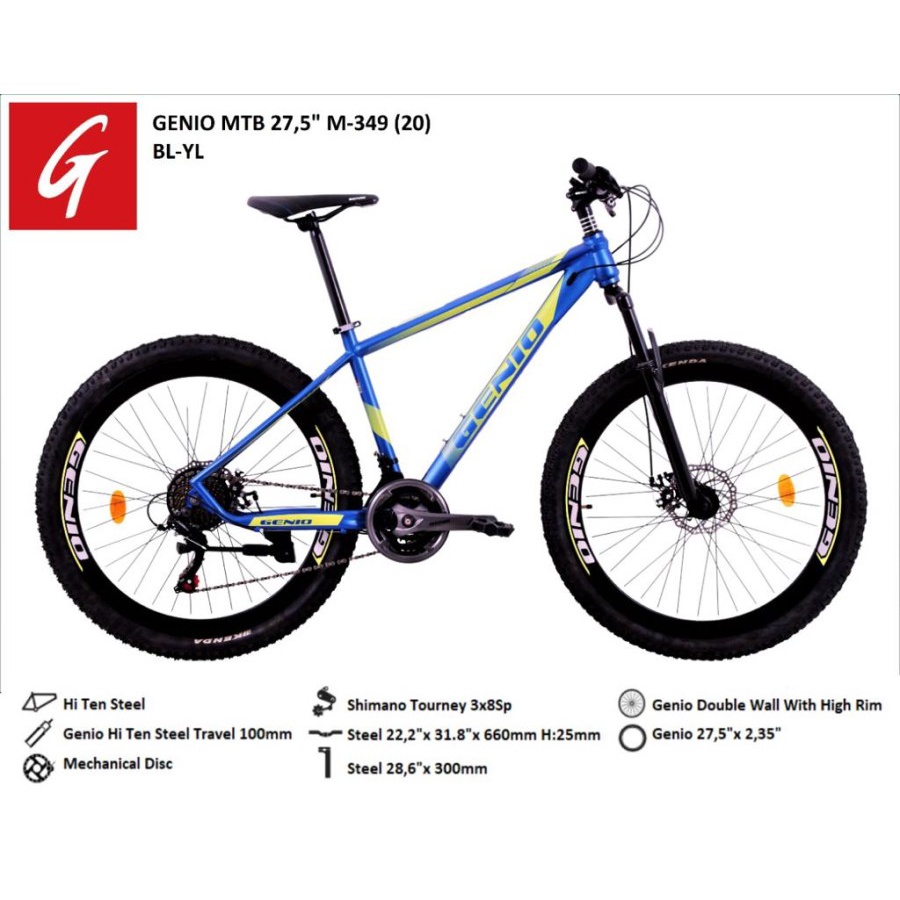 Sepeda GENIO MTB M 349 uk 27,5 inch Suspensi 24 Speed