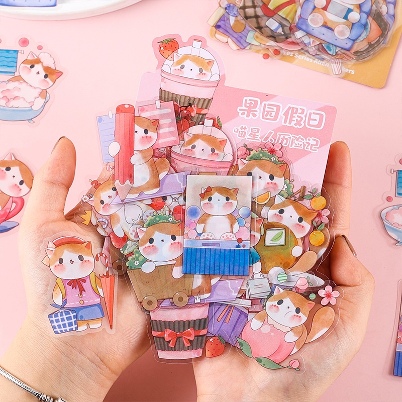 Meow Meow Star Adventures Flake Stickers Set - Sticker anti air kucing lucu - Sticker Cute Cat