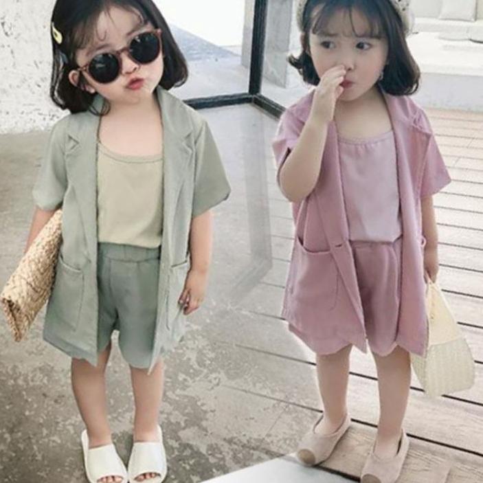 ✤ Setelan blazer tank top celana pendek anak perempuan import / Blazer casual set ✭