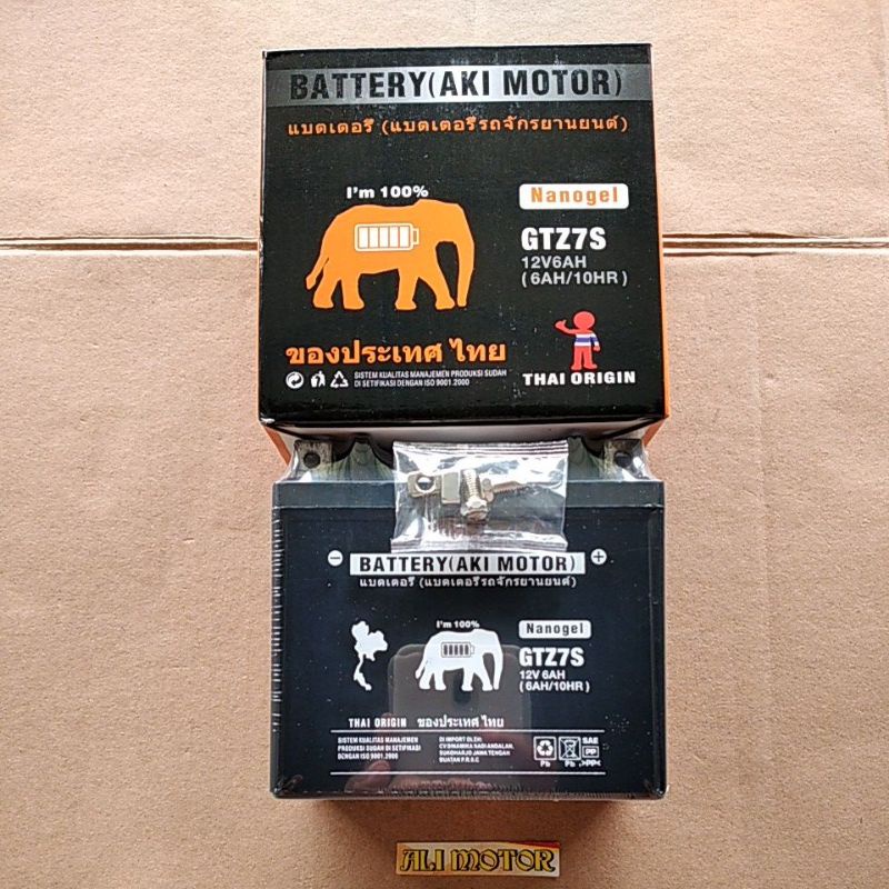 Aki motor gajah GTZ7S 12V6AH vario 125 satria Fu CBR 150 ori THAI ORIGIN