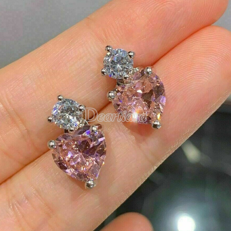 Fashion Versi Korea Jantung Pejantan Anting Palsu Merah Muda Berlian Zirkon Cinta Anting Lucu Temperamen Mahasiswa Earrings Earrings