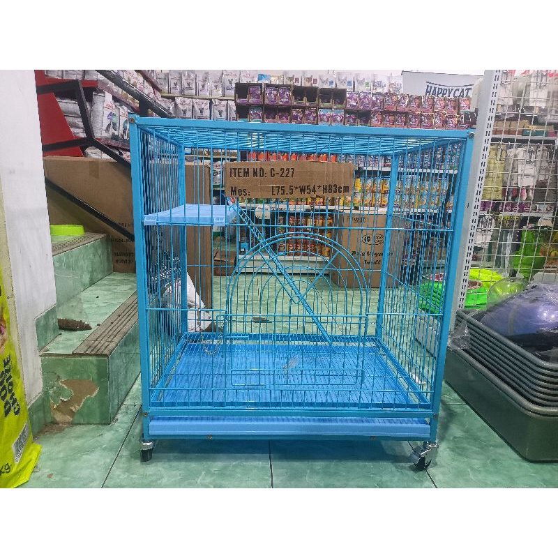 Kandang Kucing C-227 ukuran L75,5*W54*H83cm warna biru/ Kandang tingkat roda