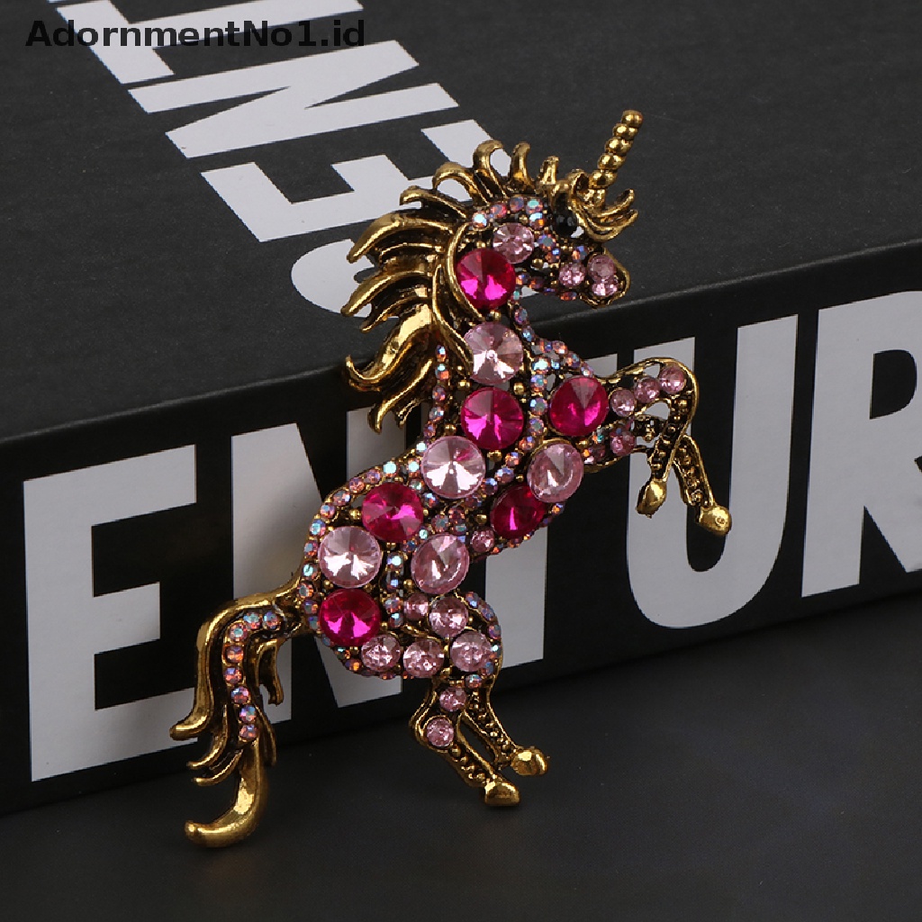 [AdornmentNo1] Berlian Imitasi Unicorn Bros Wanita Paduan Kuda Hewan Pernikahan Perjamuan Bros Hadiah Kristal Galloping Horse Brooch Disabit Vintage Korsase [ID]