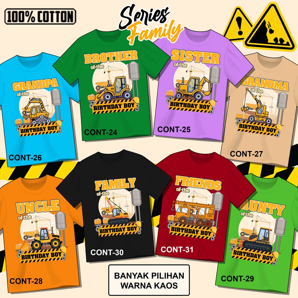 Kaos ulang tahun EXCAVATOR Baju ultah TRUCK TRAKTOR COUPLE  ANAK DAN DEWASA