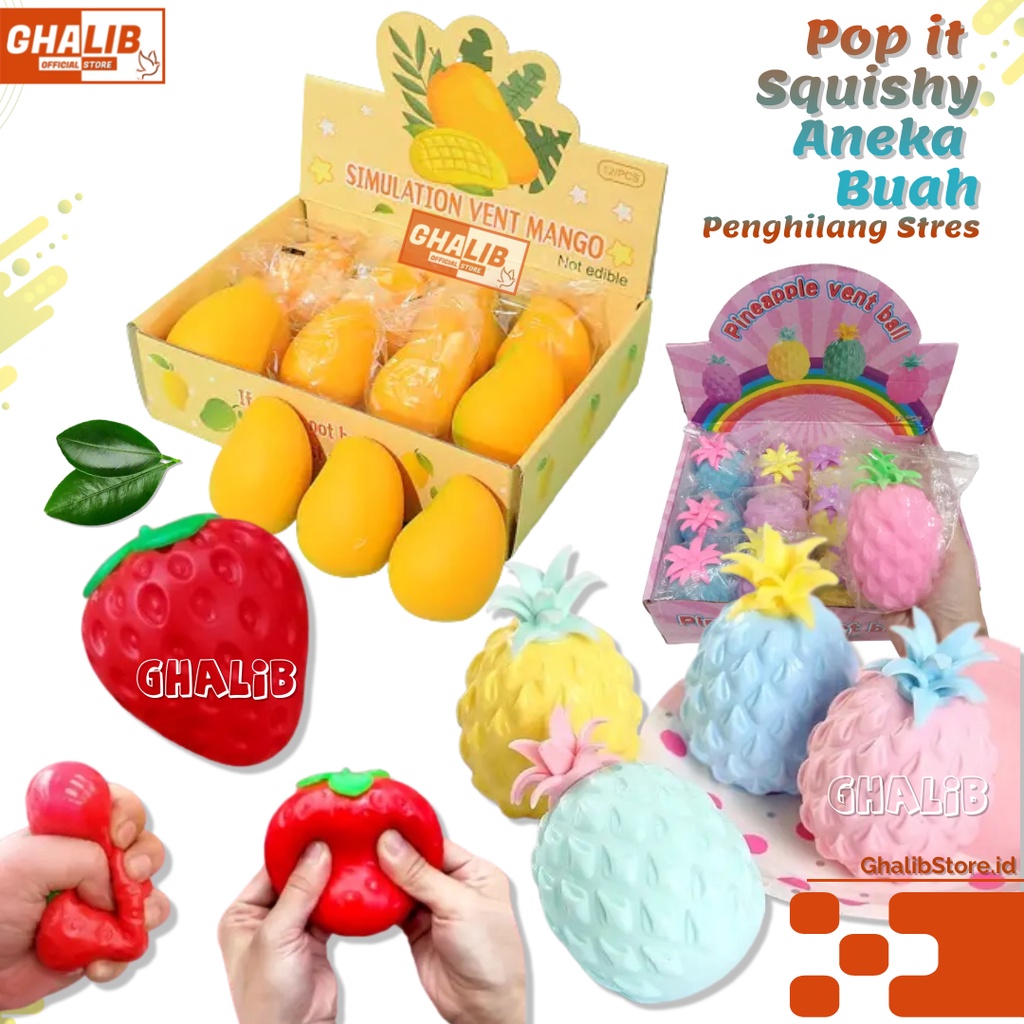 Mainan Anak Hobi Pencetan Squishy Nanas Buah Mangga Mango Anggur Strawberry Squisi Strawberi Tomat P