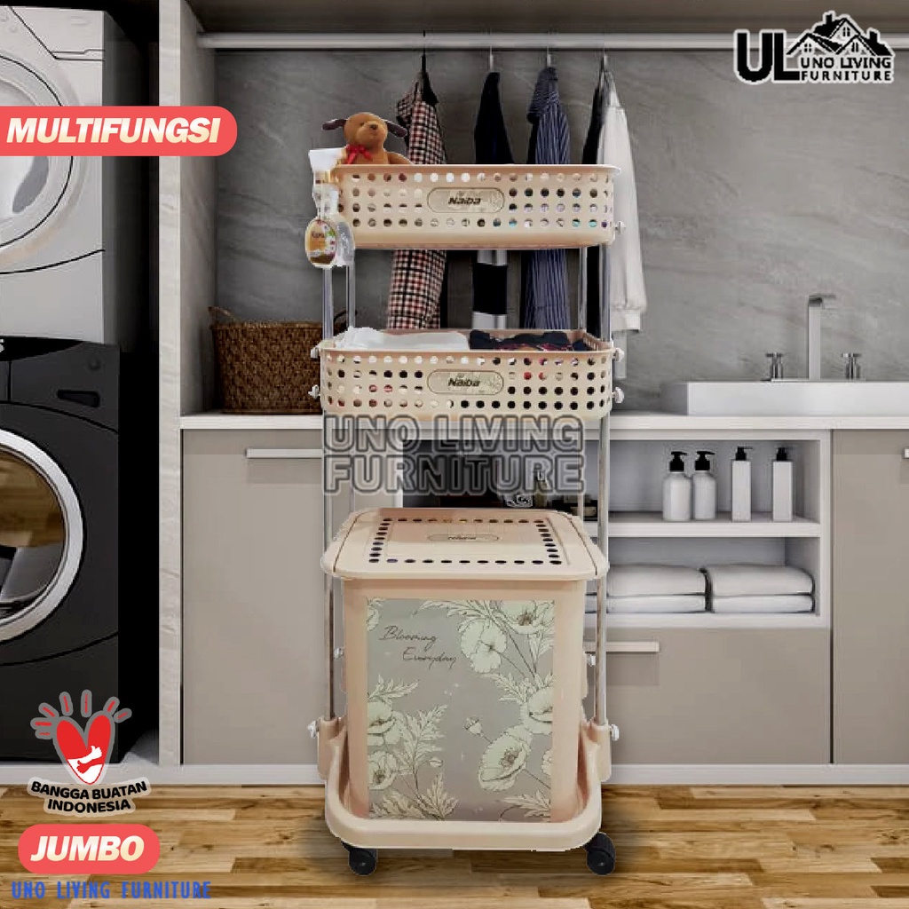 Laundry Basket Jumbo! Stainless Steel Rak Keranjang Baju Kotor Naiba Emerald Keranjang Baju Laundry Bag Original