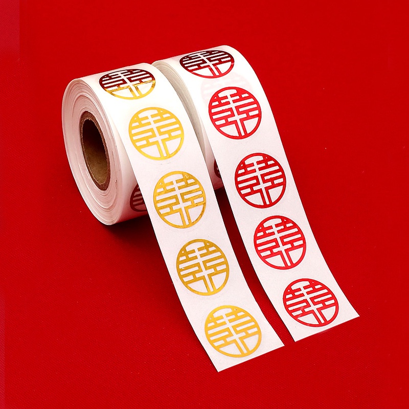 ( 500 PC ) STIKER ROLL SHUANG XI / STIKER BUAH WEDDING/ STICKER SHUANG XI TEAPAI / SANGJIT / SHUANG XI STIKER ROLL EKONOMIS