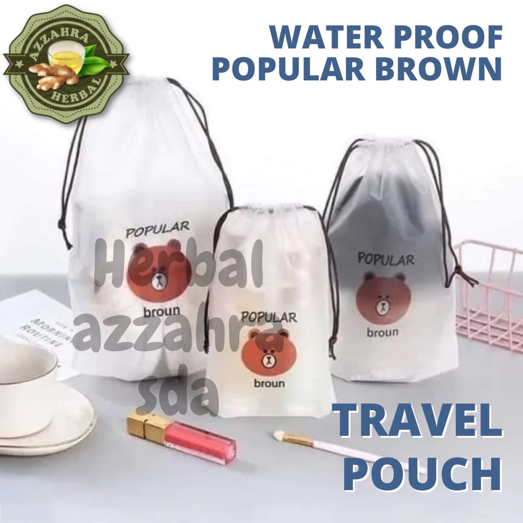 Tas Travel Pouch Brown Small Tas Kosmetik Plastik Serut Waterproof Serbaguna Multifungsi