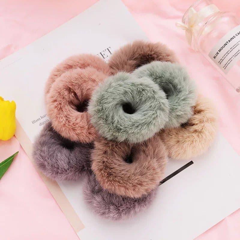 IKAT RAMBUT WANITA BULU POLOS ELASTIS KARET HAIRTIE FASHION KOREA LUCU CANTIK