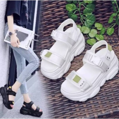NEW Sandal Casual Korea BD16 / Sandal Wedges Wanita Tali Webbing / Sandal Tali Webbing Strap Silang 