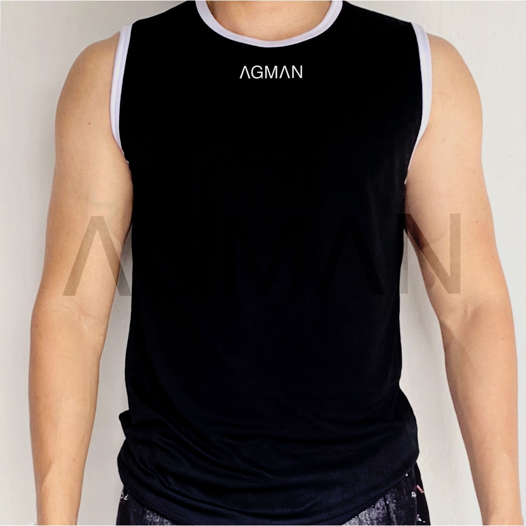 AGMAN Sleeveless Shirt Kaos Gym Fitness Tanpa Lengan Olahraga Pria Variasi Polos