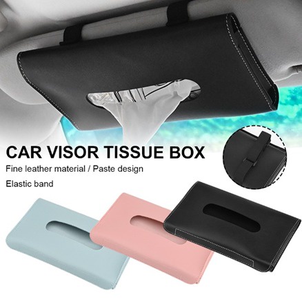 Tempat Tisu Mobil Jepit Gantung Sun Visor Kulit Polos Tissue Organizer Box Masker Gantung Selip Sunvisor sunshade HOLDER