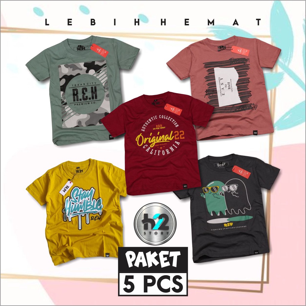 Paket Hemat Paket Usaha Kaos Distro Anak Laki-Laki Baju Atasan Anak Distro Bahan Cotton 30s Untuk Usia 1-12Tahun By H22Story