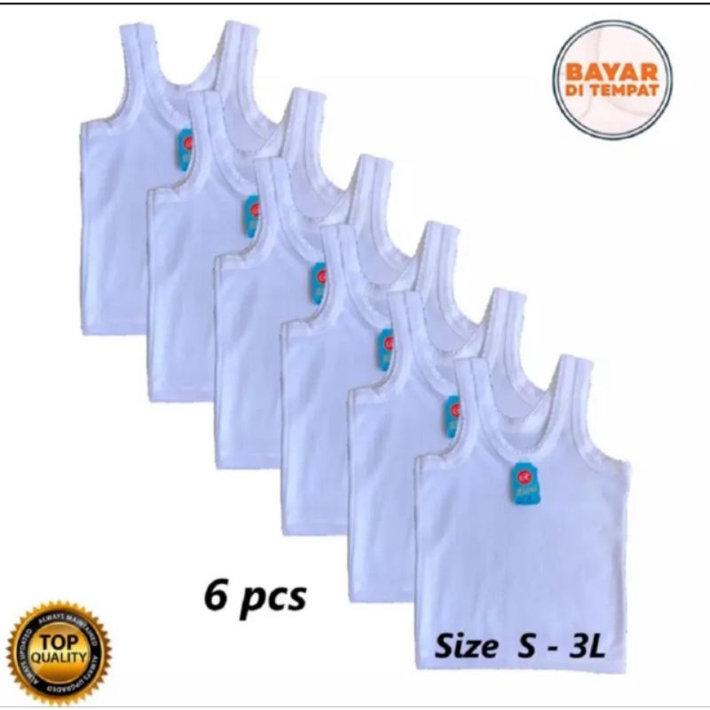 6 Pcs Kaos Dalam Anak Singlet Bayi Anak Putih Umur 0-12 th S , M , L , XL , 3L