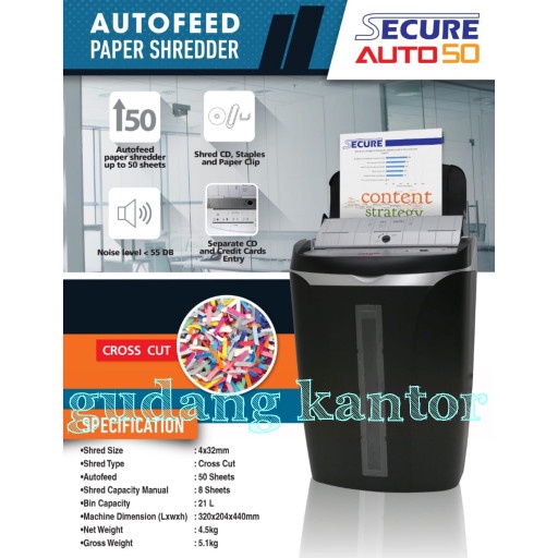 

[[JNT COD]] SECURE AUTO 50 AUTOFEED - Mesin Penghancur Kertas/Paper Shredder