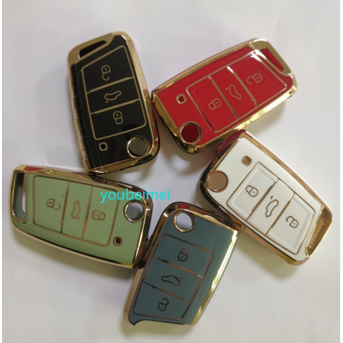 Soft TPU Case Kunci Mobil Untuk Volkswagen VW Polo Golf7 MK7 Tiguan passat Untuk Skoda car Key holder fob keychain Key Bag