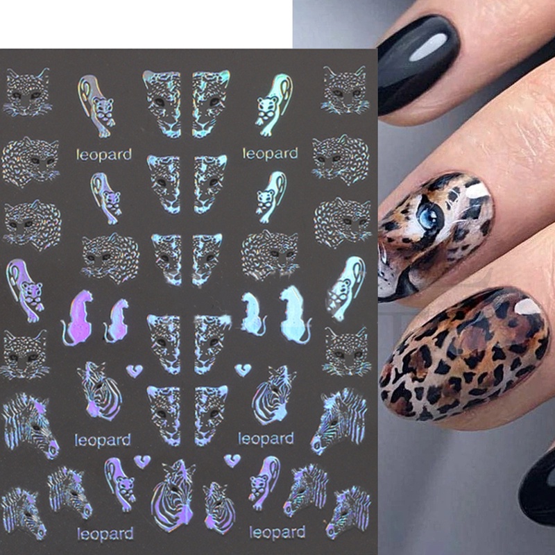 1pc Macan Leopard Singa Kepala 3D Kembali Lem Nail Art Stiker Manicures Decals Sliders Diy Kuku Hiasan Dekorasi
