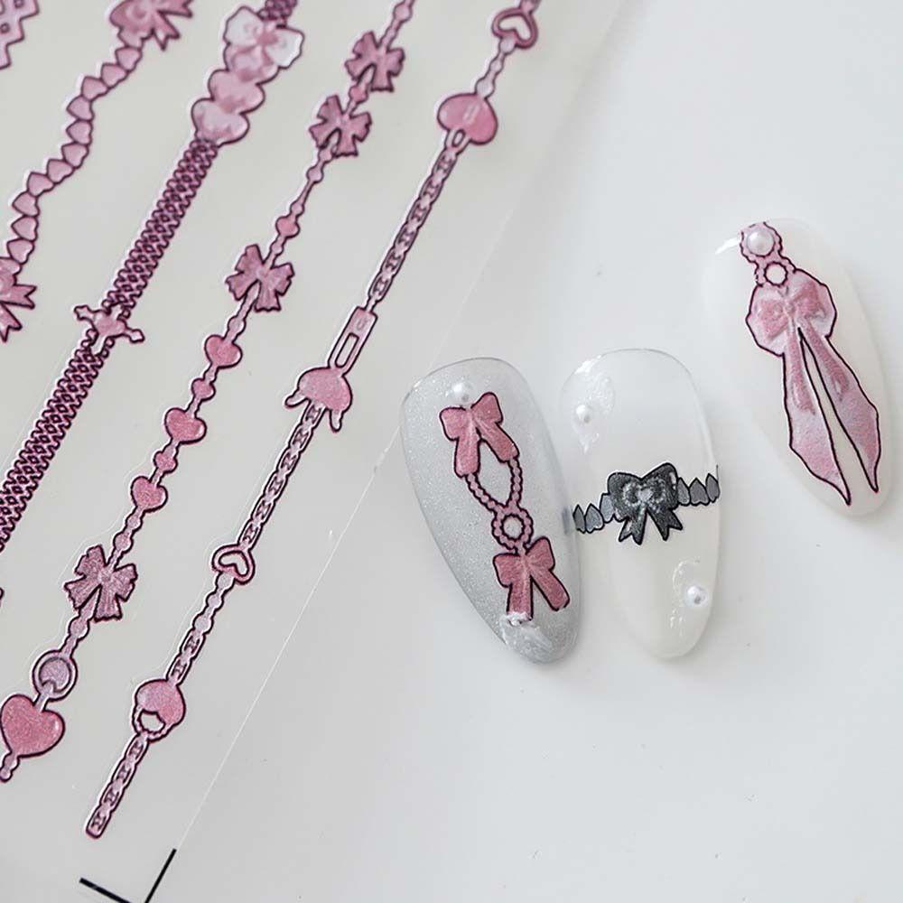 AUGUSTINA Agustina Bunga Stiker Kuku Wanita Ins Style Daun Love Hati Pink Huruf Nail Art Dekorasi