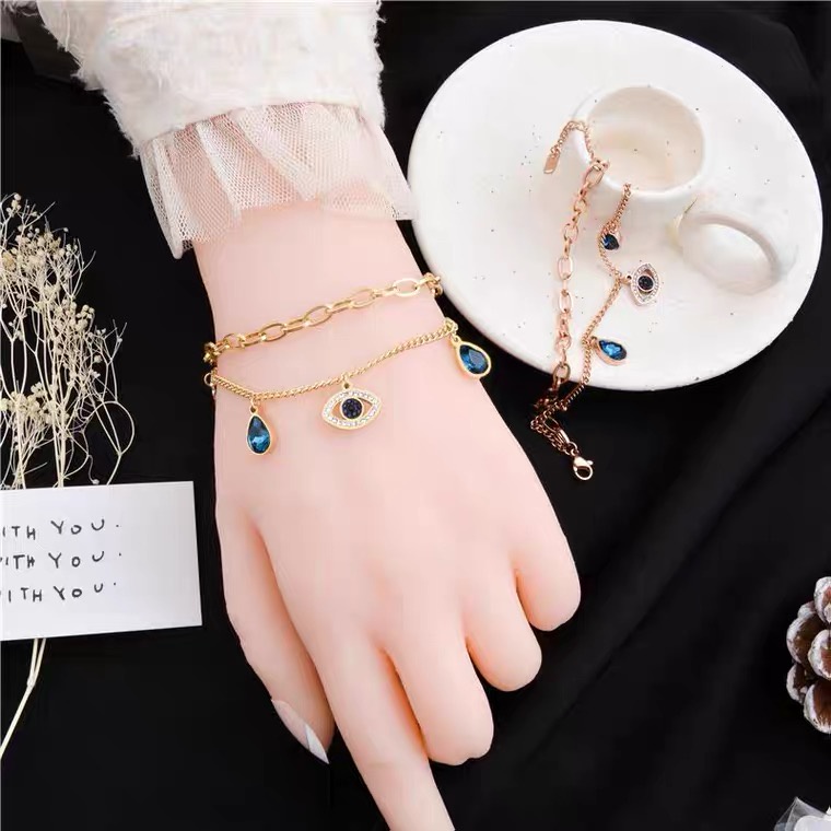 Gelang Hypoallergenic Lapis Titanium Steel 18k Rose Gold Desain Mata Iblis Gaya Korea