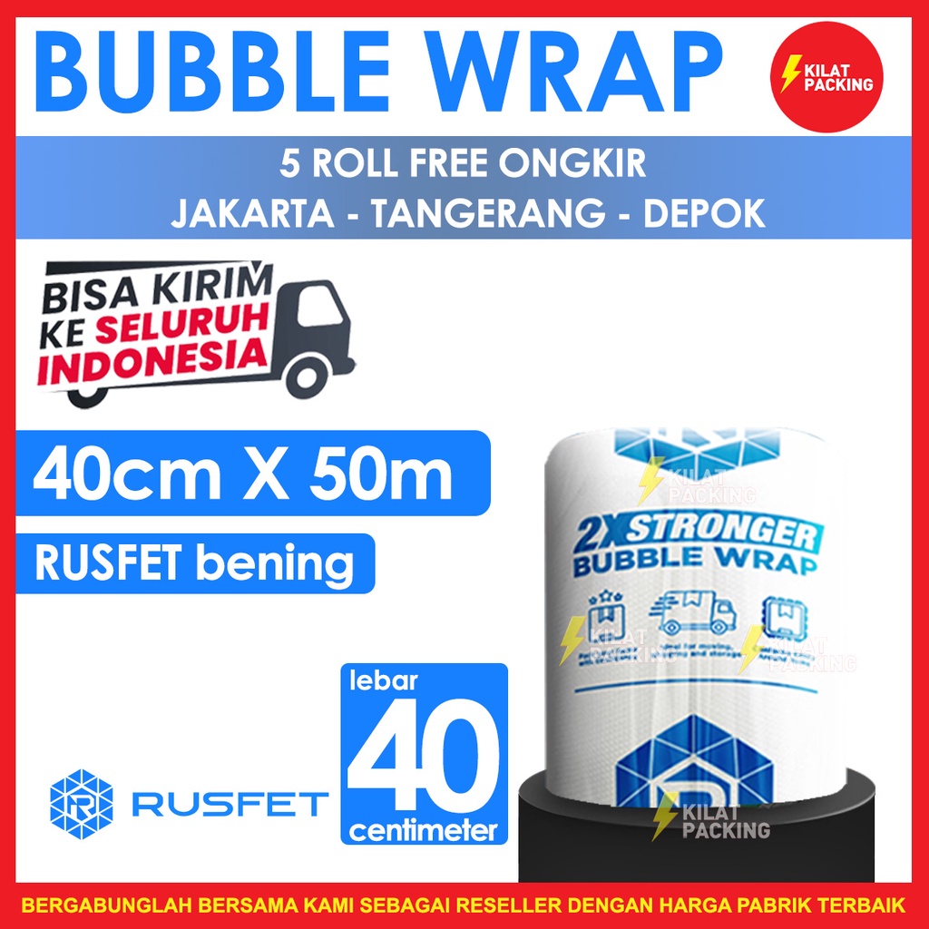 

Plastik Bubble Wrap 40cm x 50Meter Rusfet Bening Super Bubblewrap Buble Packing Babel Wrap Tebal ROLL