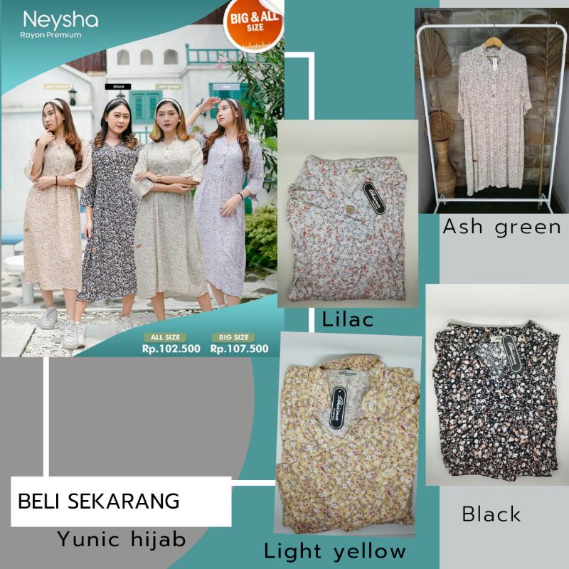 Dress Neysha Midi Ghiina Fashion Branded Daster Rayon Premium Adem Motif Bunga Baju Wanita Santai Pa