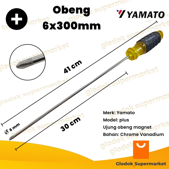 Obeng Plus 12 inch Yamato Diameter 6mm Panjang Besi 30cm Magnet Gagang Karet