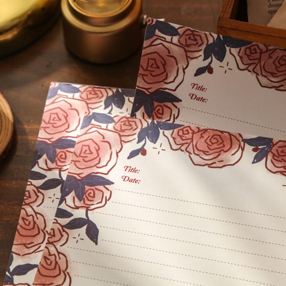 Lanfy Kertas Tulisan Aesthetic Retro Motif Bunga Mawar Perlengkapan Kantor Sekolah Romantis Immortality Diary Memo Pad