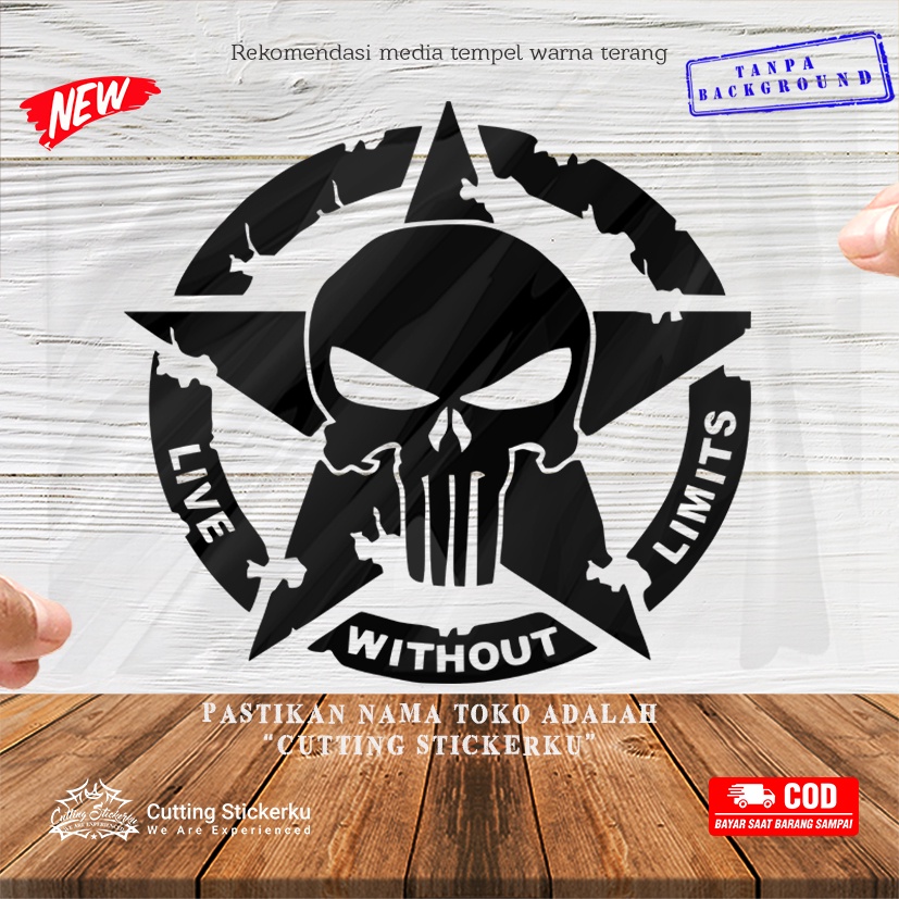 Cutting Stiker Live Without Limits Variasi Jeep Motor Mobil Sticker Helm Style Timbul Keren Nyala Dasbor Spakbor Visor Body Kaca Helm Hologram Reflective Tahan Air Bodi Samping Off Road Outdoor Scoopy Vario Beat Nmax PcxVespa Aesthetic Punisher Skull Star