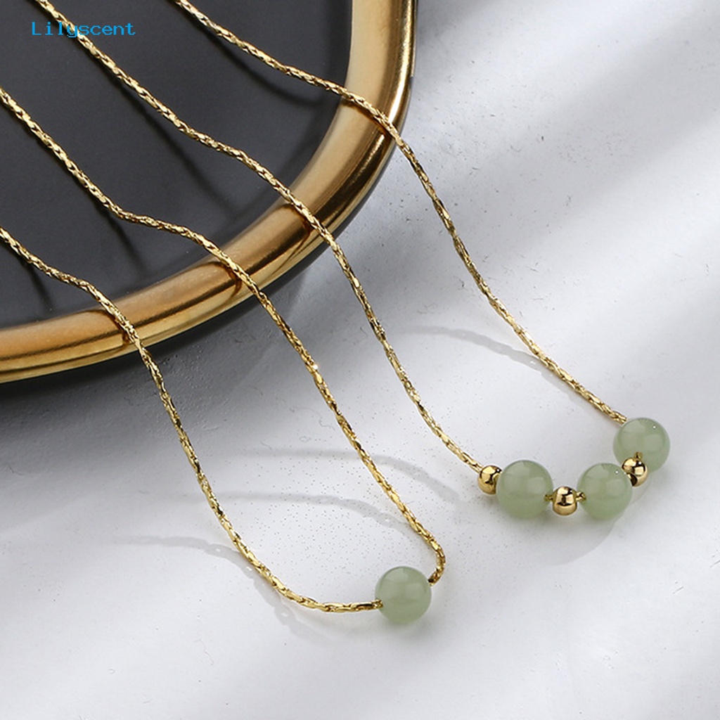 [LS] Rantai Klavikula Vintage Geometris Imitasi Hetian Jade Adjustable Extension Chain Membawa Keberuntungan Hadiah Wanita Manik-Manik Liontin Kalung Pesona Perhiasan Untuk Pacaran