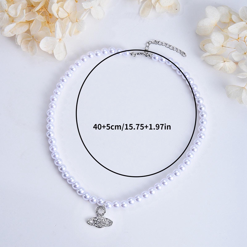 Perhiasan Rantai Vintage Kristal Zirkon Planet Saturnus Mutiara Choker Kalung Untuk Wanita Perempuan Pasangan Saturnus Liontin Kalung