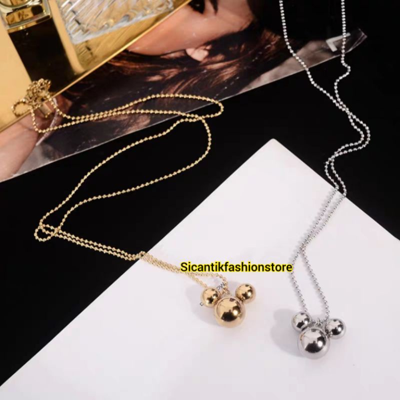 Promo Kalung Titanium Wanita Liontin Mickey Mouse Terbaru Terlaris Anti Karat Selamanya Perhiasan Wanita Korea Kekinian Kalung Biji Lada Silver
