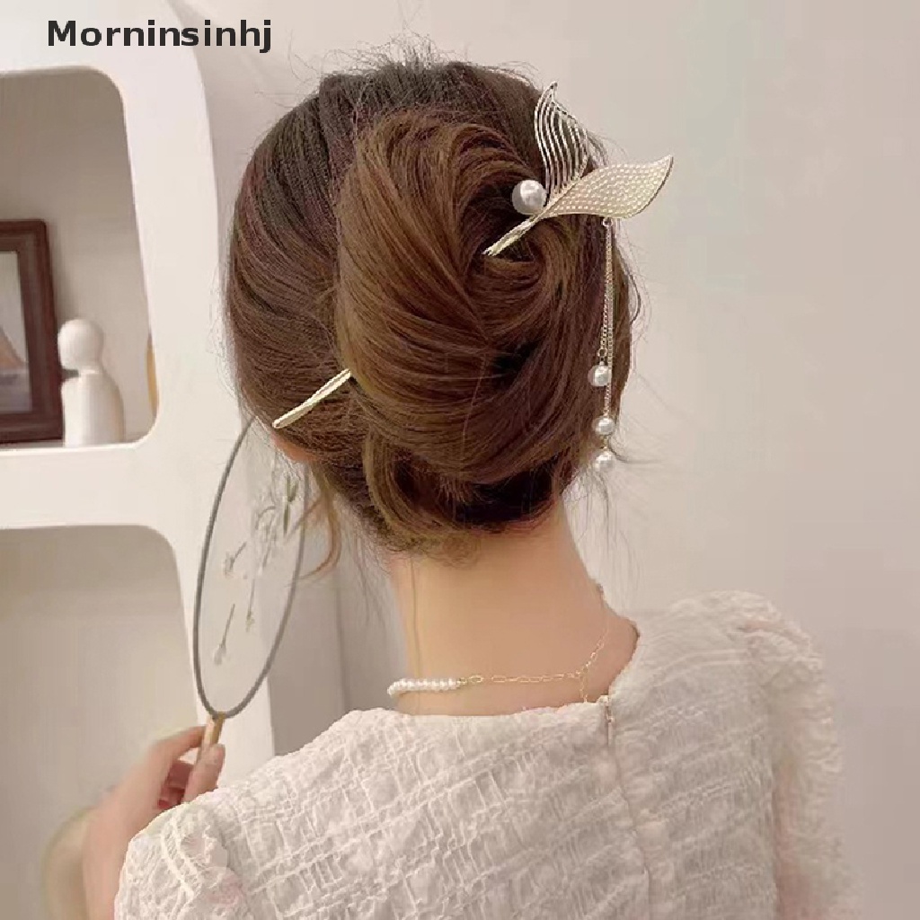 Mornin Berlian Imitasi Mutiara Bunga Rambut Tongkat Chinese Hair Chops Vintage Tassel Hair Pin Bell Bunga Anggrek Jepit Rambut Garpu Lidi Hair Styling Decor Jewelry id