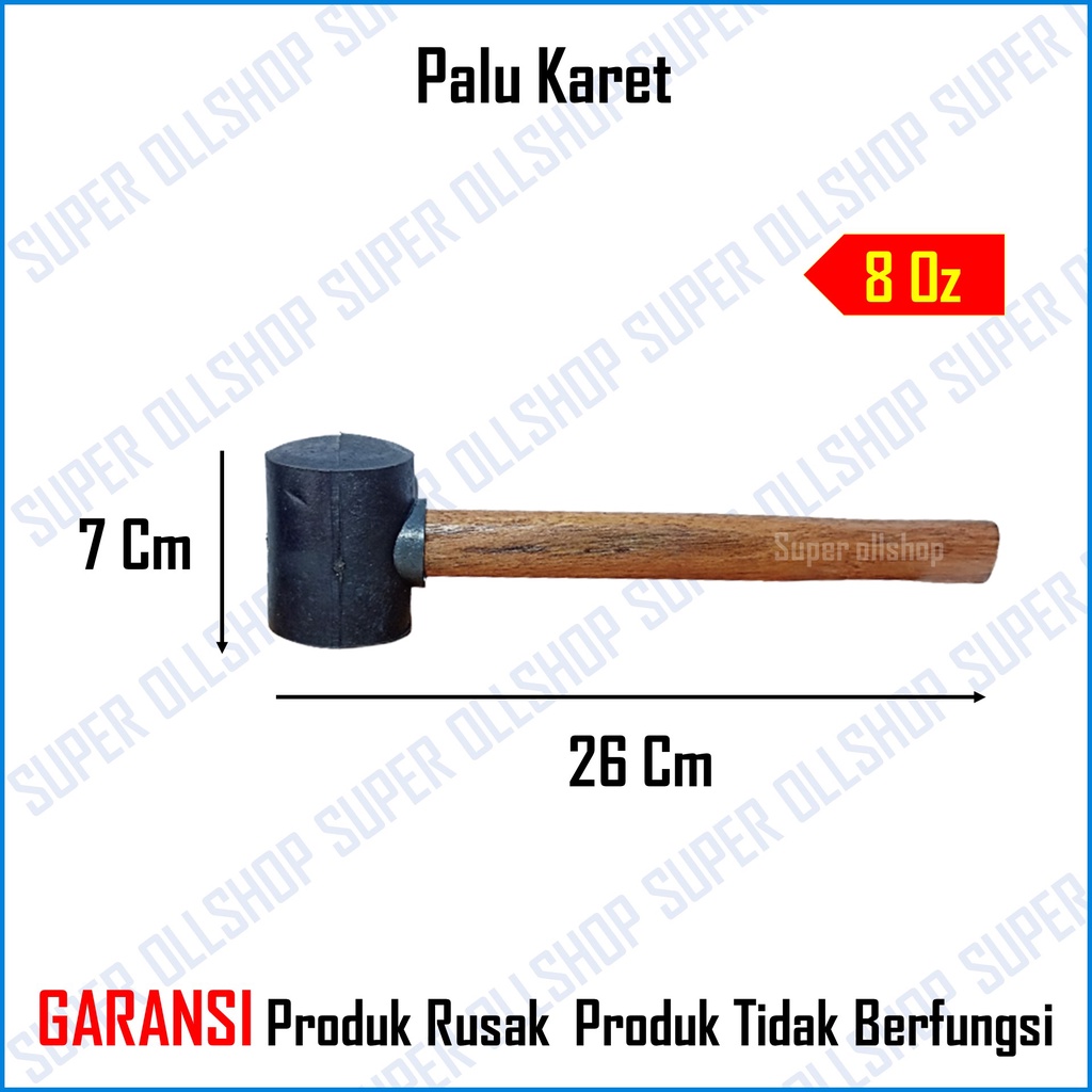 Palu Godam Karet / Palu Karet Keramik / Palu Granit High Quality Gagang Kayu Martil Rubber Hammer Wooden Handle 8 Oz