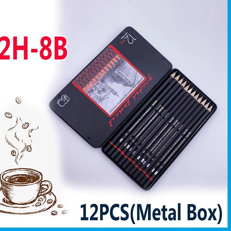 

Penjualan Terpercaya 12 pcs Pensil gambar sketsa set lengkap 2H H F B HB 2B 3B 4B 5B 6B 7B 8B Charcoal Pensil Set