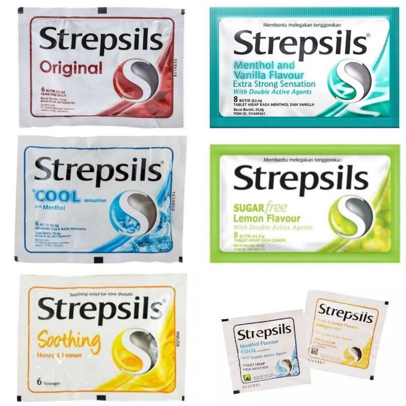 

strepsils permen tenggorokan honey lemon menthol vanilla cool original sugar free 1's 6's 8's 1 6 8 tab tablet / pack