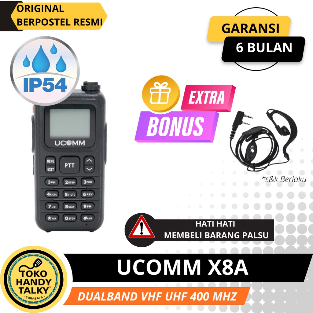 HANDYTALKY UCOMM X8 DUALBAND IP55 WATERPROOF NEW ORIGINAL GARANSI RESMI POSTEL