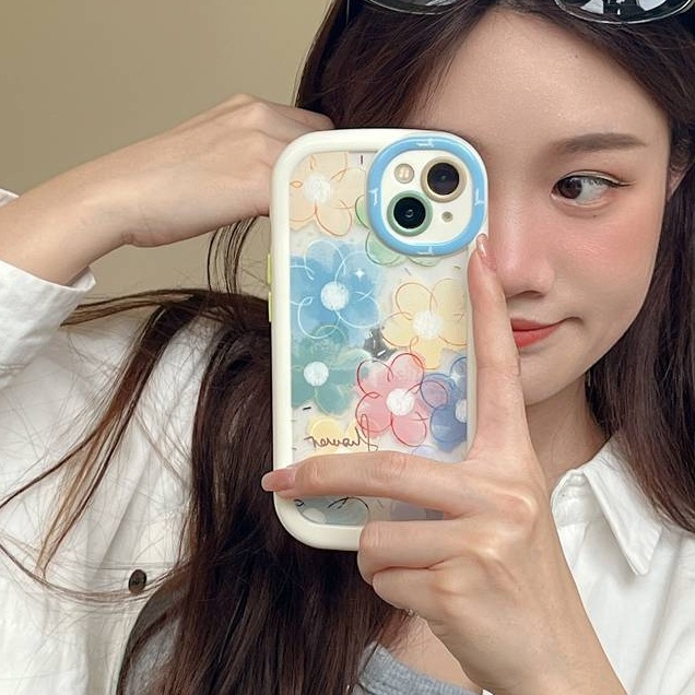 1pc Pretty Puff Case IPhone 11 12 13 14 Pro Max Casing Ponsel Lembut Rainbow Sun Flower Bunga Matahari Casing hp iPhone 11