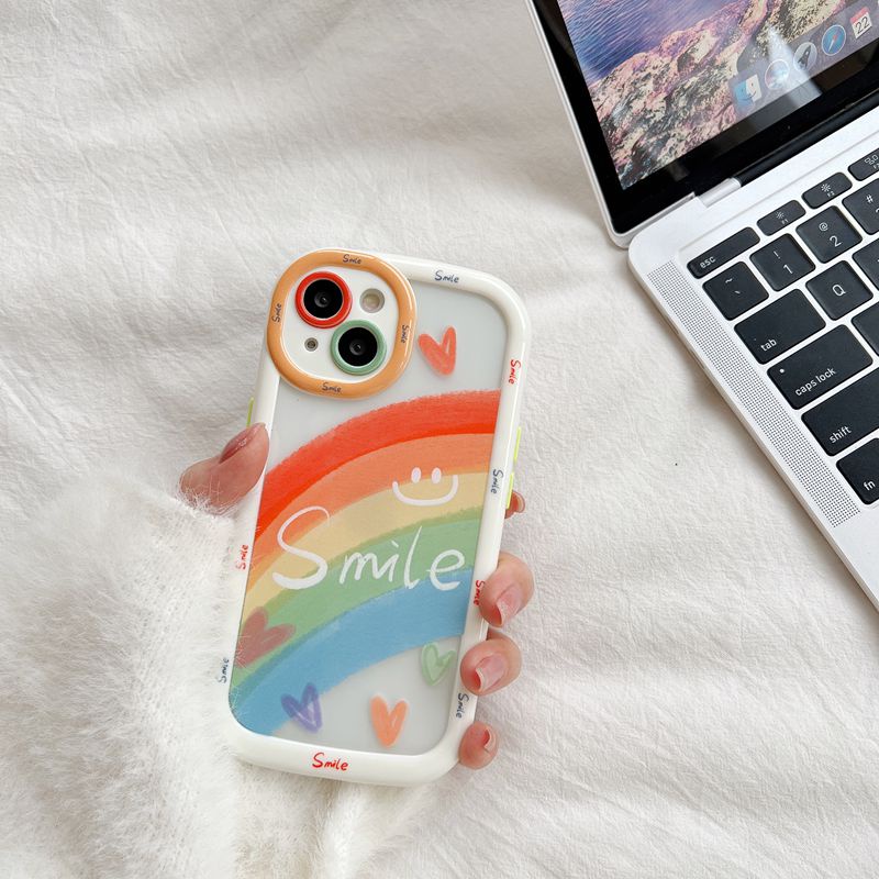 Rainbow Smile Puff Case iPhone 11 12 13 14 Pro Max 14 Plus Women's Cute Happy Love Pretty Friends Gifts Soft Casing Cover