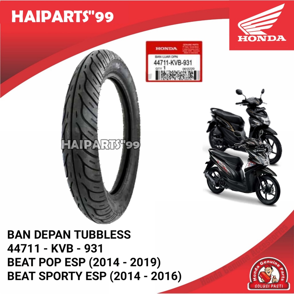 Ban Luar Depan Tipe Non tubles Honda Beat Pop & Beat Sporty - Original Honda 44711KVB931