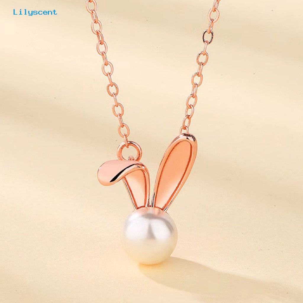 [LS] Wanita Kalung Slim Link Rantai Elegan Dainty Temperamen Hadiah Hypoallergenic Berkilau Mutiara Imitasi Kelinci Liontin Kalung Fashion Perhiasan